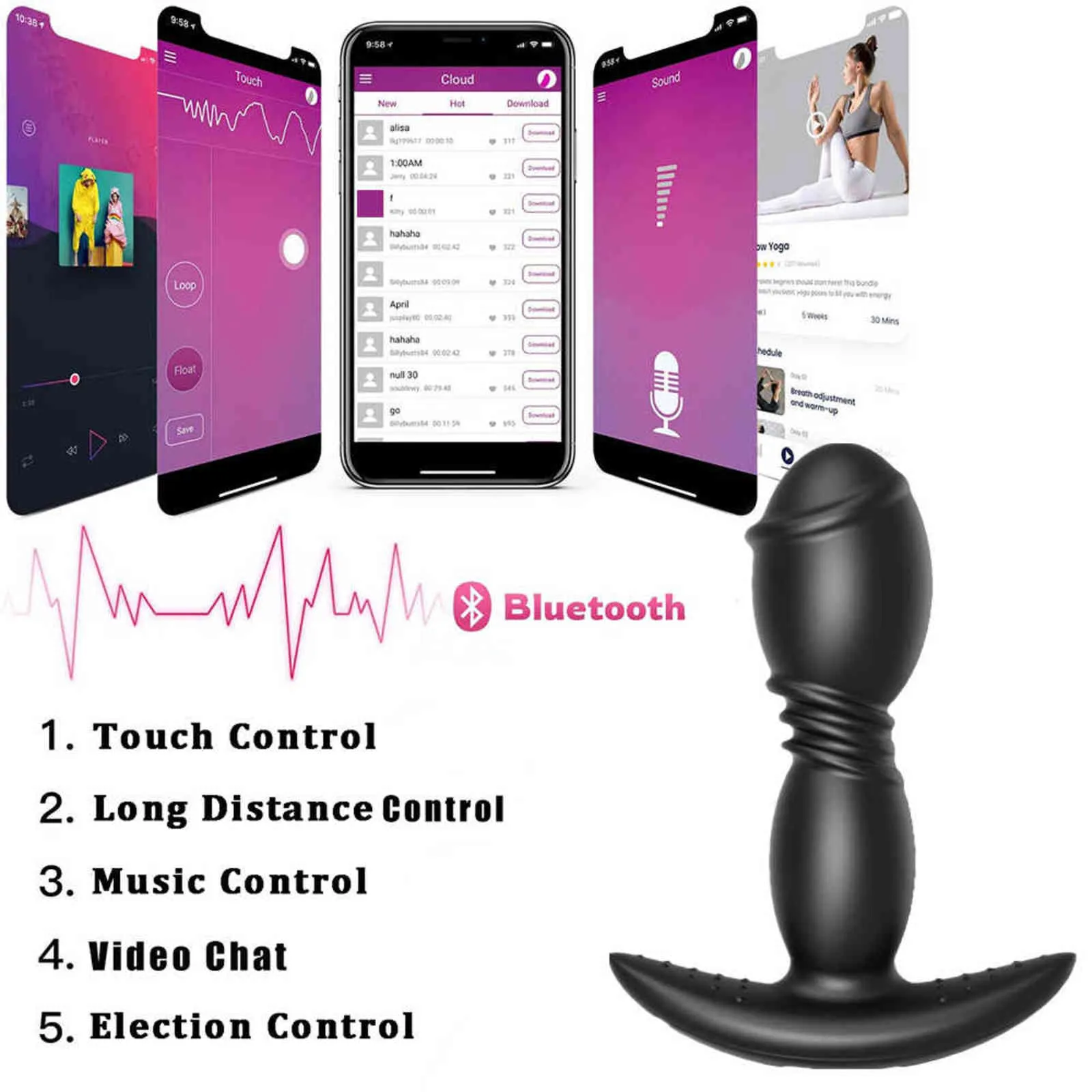 NXY анальные игрушки, толкающие вибраторные секс -игрушки для женщин, арест мастурбатор приложение пульт дистанционного управления Bluetooth Big Butt Plugre Erotic 4680761