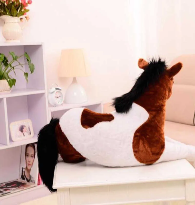 70 * 40 cm géant peluche simulation cheval animal en peluche jouet poupée de cheval sujette enfants enfants anniversaire cadeau de Noël décoration de la maison 210825