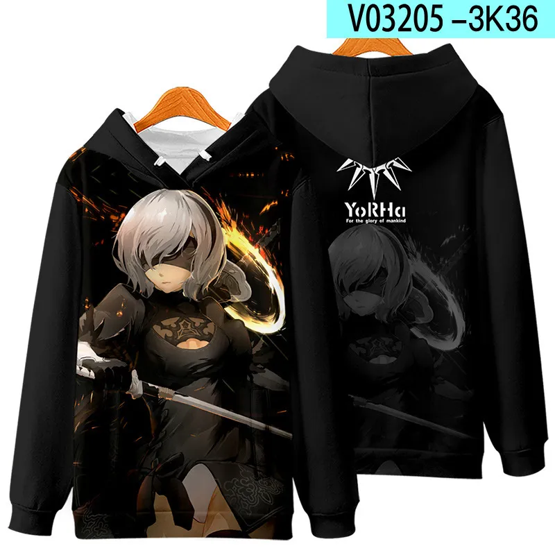 Anime nier automata 2b yorha no 2 tipo b 9s yorha no 9 tipo s cosplay traje unisex 3d hoodie com zíper jaqueta outwear9452312