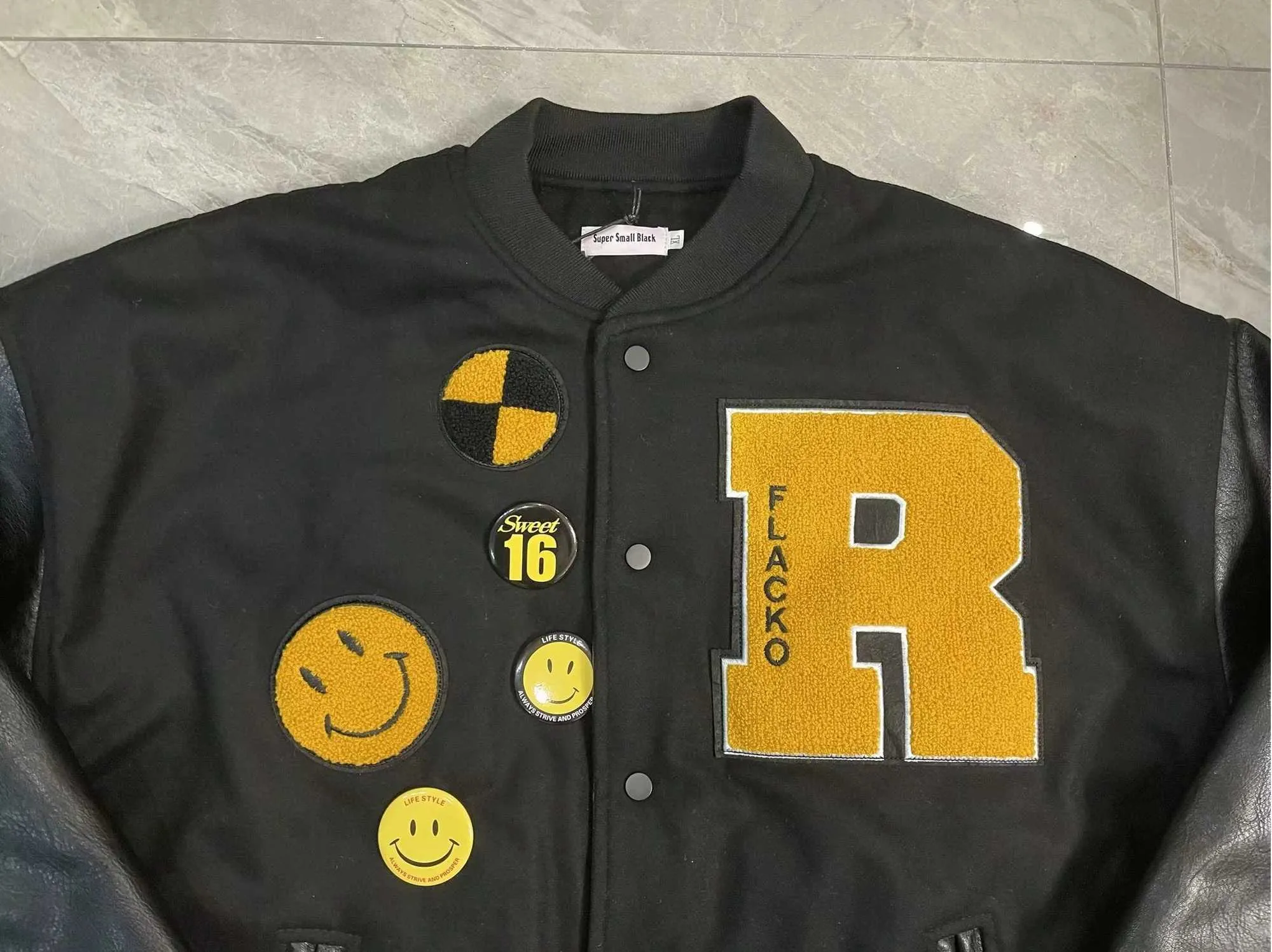 Men's Jackets ASAP rocky testing awge flacko wool embroidered leather sleeve thick Bomber Jacket