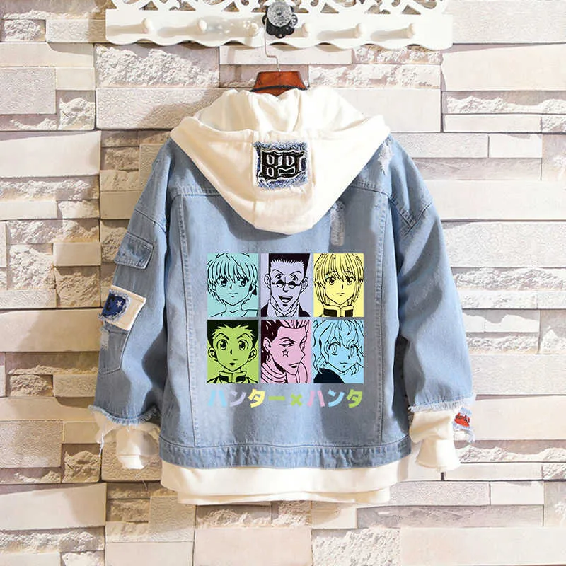 Killua zoldycken denim jacka anime hoodie hunter x jägare hansoka hoodies yoyo svett jeans cool killua zolodik figure unisex g0914