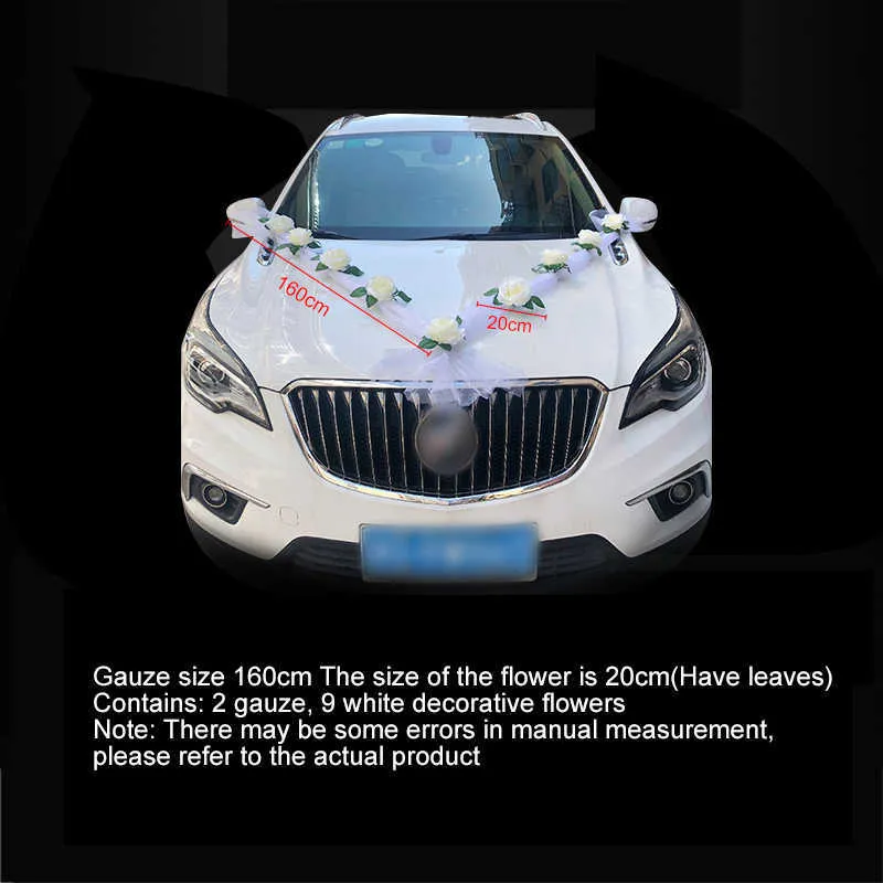 Fleur artificielle de rose blanche pour la décoration de voiture de mariage Décorations de voiture de mariée + rubans de poignée de porte Fleur de soie 210624