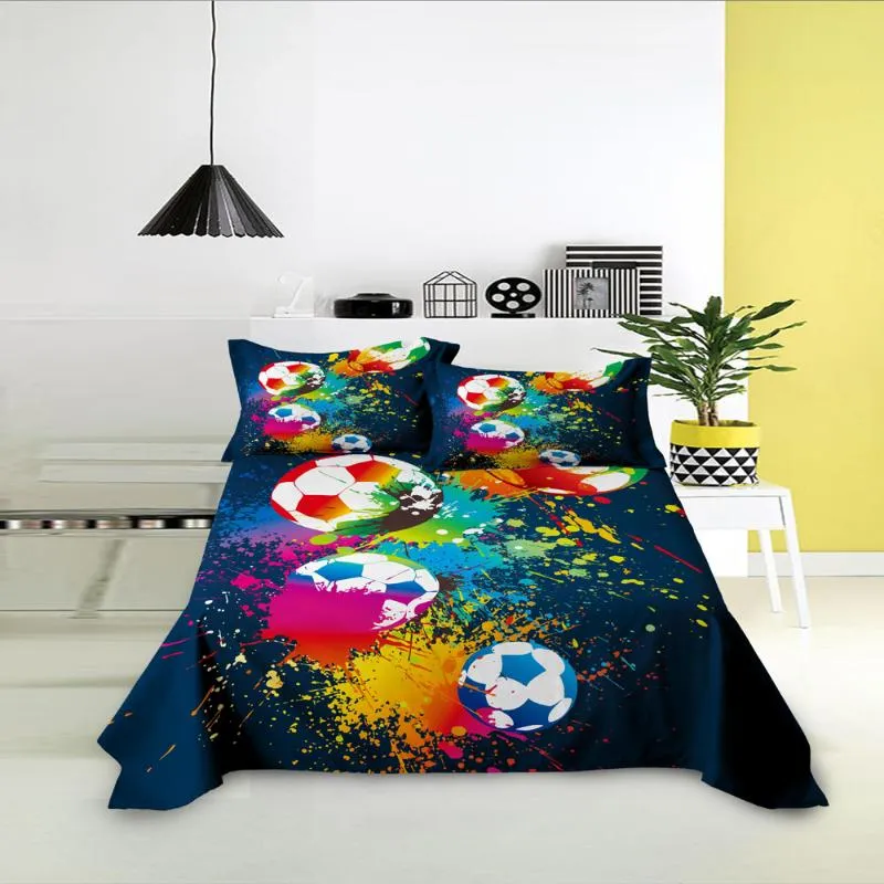 Ensembles de draps à motif de Football coloré, drap de lit simple, King, Queen, basket-ball, Textile de maison, matelas plat, Sabanas241k