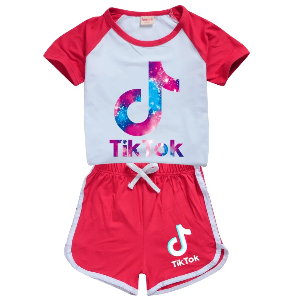 Tiktok Outfit For Teenage Boy Girl Abbigliamento Estate Tik Tok Bambini Stampa T Shirt in cotone Top TeeShorts Pant Set Kid Casual Sp9673111