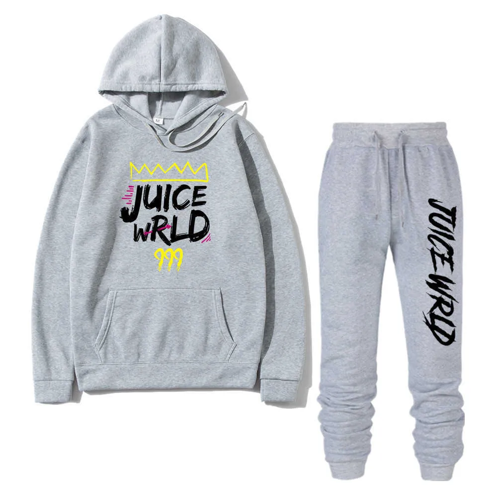 2 piezas Sets de chándal de rastreo Rapper jugo Wrld sudadera con capucha pantalones de sudor sudor de sudor de sudor de sudor de sudor de sudor Y0831