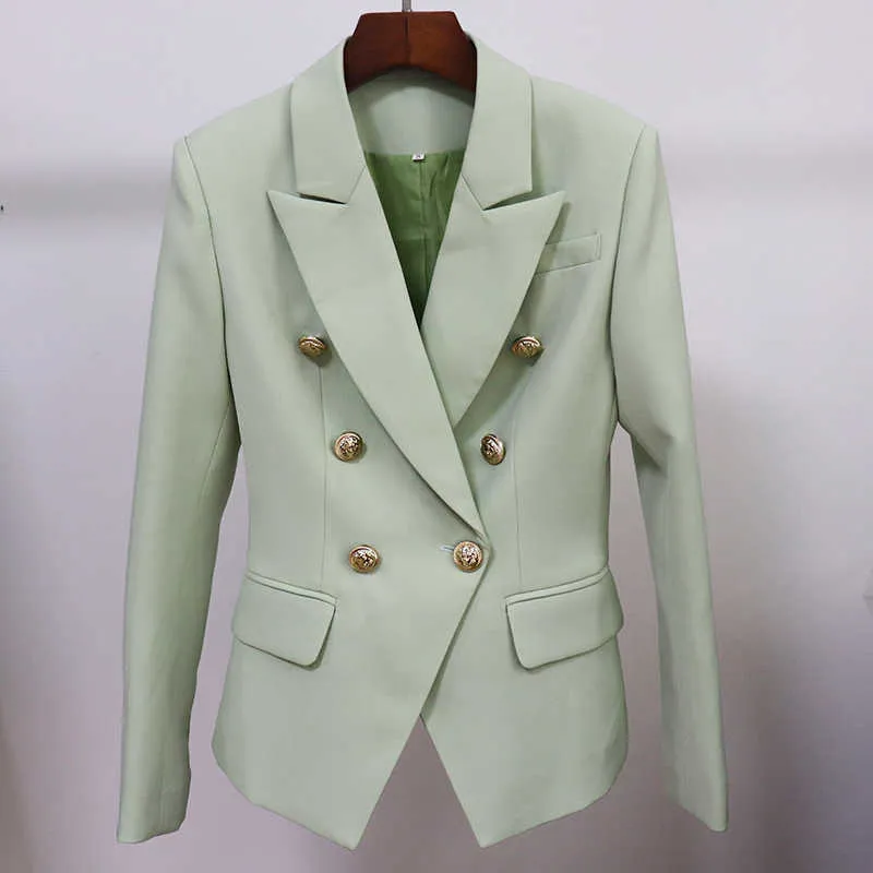 Abacate Green Mulheres Blazer Jaqueta Outono Duplo Breasted Breasted Button Rosa Formal Terno Feminino Alta Qualidade 210930