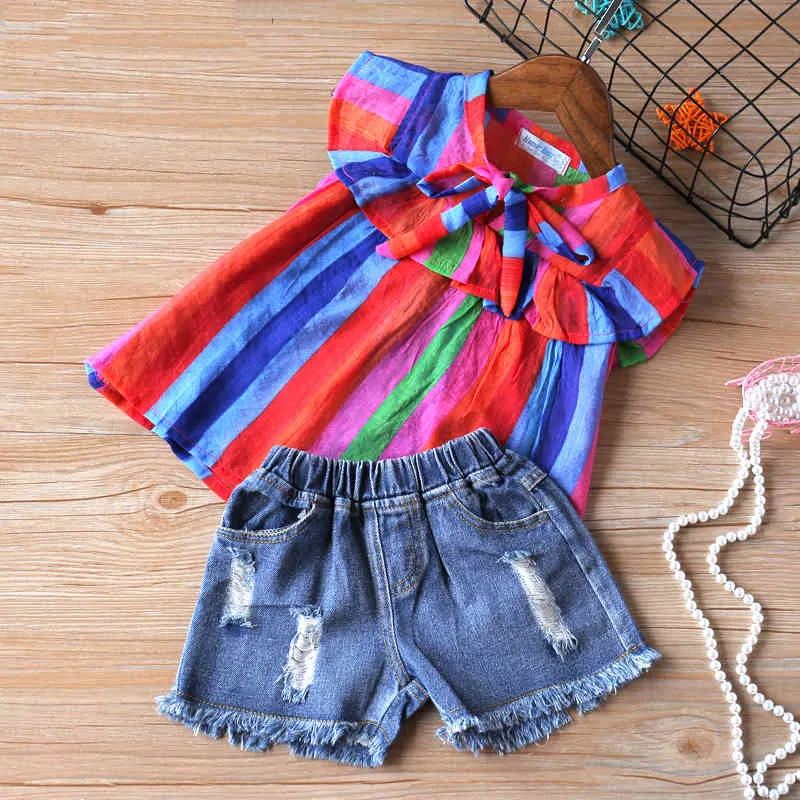 Girls Clothes Summer Children Clothse Multicolor Top+Shorts Toddler Set 210515
