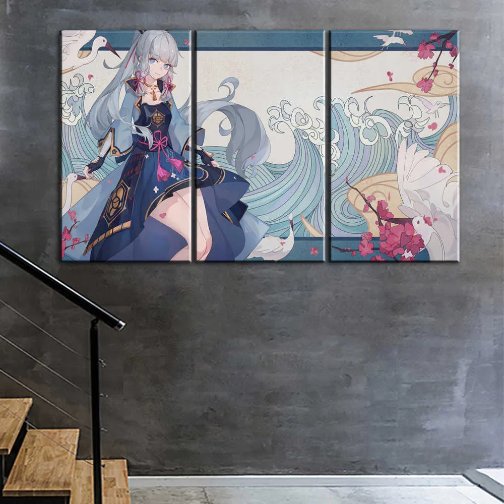 genshin Impact Gioco poster decorazioni la casa pittura HD Kamisato Ayaka miss pittura murale poster anime Studio Camera da letto Bar Cafe Parete Y09275419114