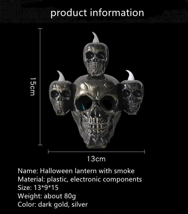 Halloween nieuwe product rook horror schedel hoofd lamp pompoen lamp led elektronische kaars licht spookhuis decoratie prop SG6