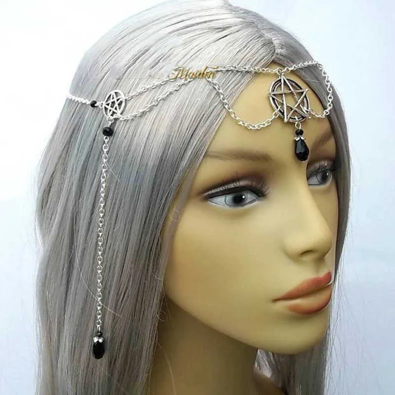 Femme Magic Pentagram Tead Chain Pagan Sorccifraft Black Water goutte bijoux cheveux