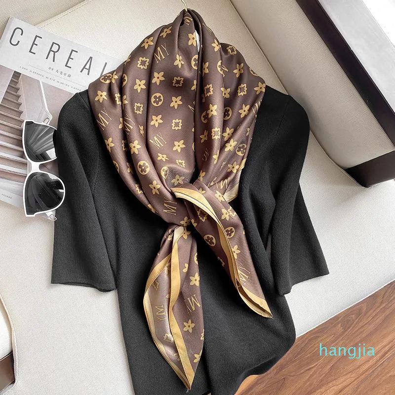 Шелковый шарф, женский модный атласный платок, шарфы, большой размер 90-90 см, бандана с квадратной головой, носовой платок2599