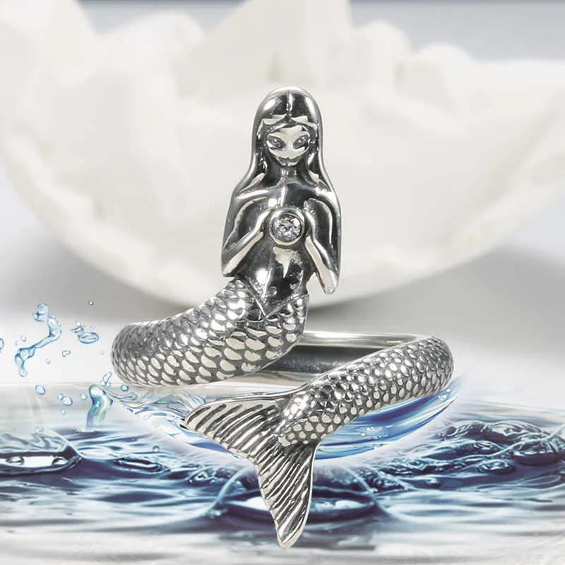 Kinel Trendy 100% 925 Sterling Collezione di animali Sirena Famiglia Anelli da dito Donna Gioielli in argento Regalo