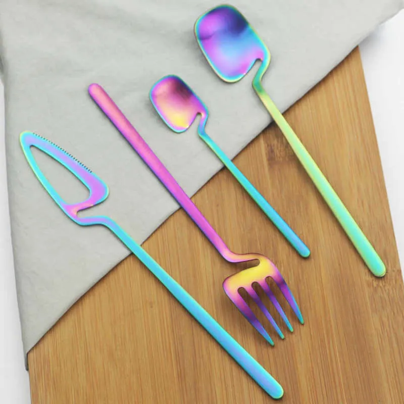 Cutlery Set Knives Fork Coffee Spoon Dinnerware 18/10 Stainless Steel Tableware Party Home Flatware Silverware 210928