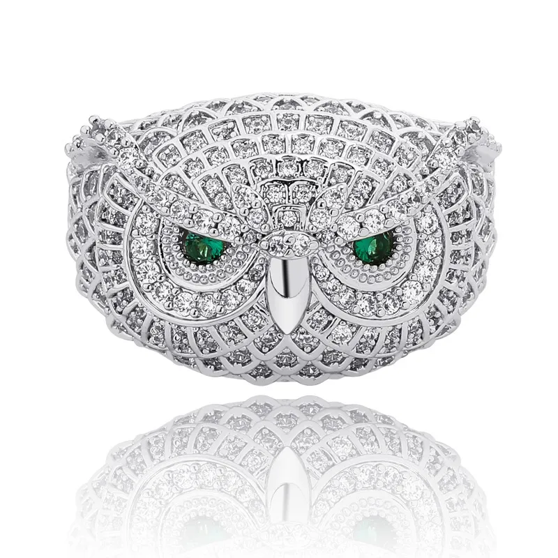 Iced Out Owl Gold Ring Fashion Silver Mens Stones Rings Hip Hop Jewelry313s