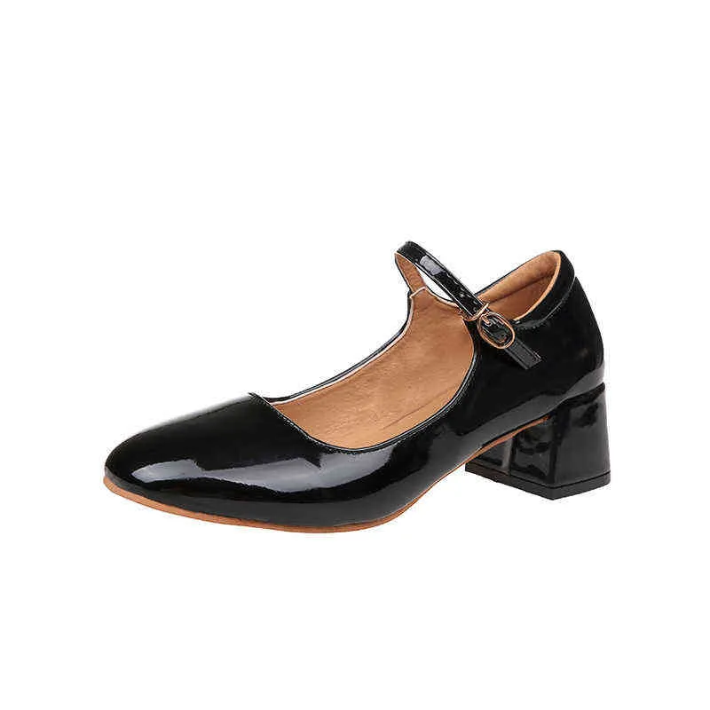 Sapatos de vestido Mary Janes-Zapatos de Charol con Tacón Alto Para Mujer Calzado de Vestir Con Correa PT El Tobillo Punta Cuadrada Otoño 6131 220309