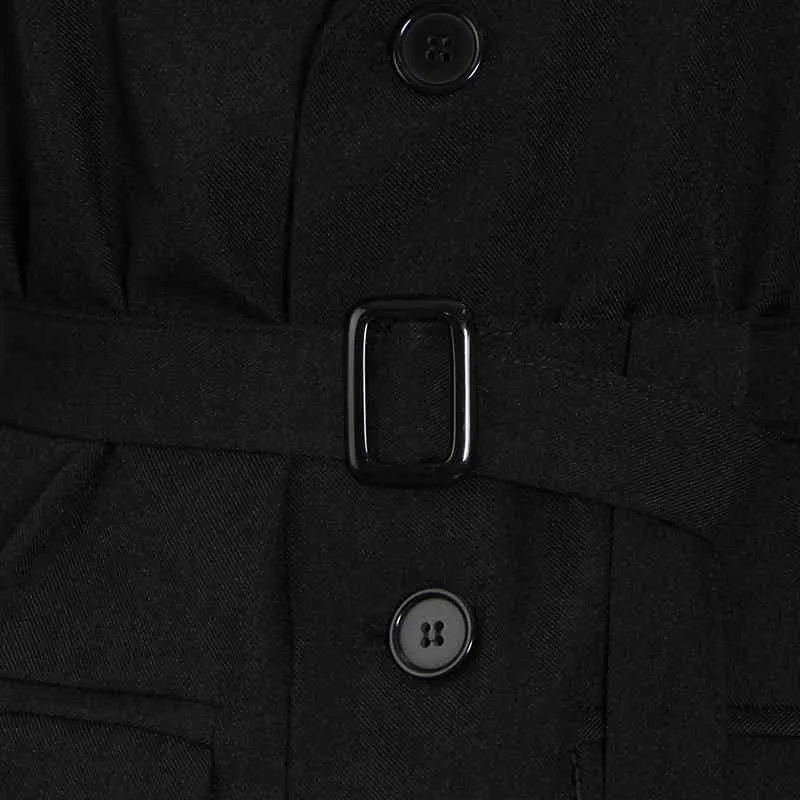 Elegante blazer negro para mujeres con muescas largas fajas delgadas rectas coreanas blazers femeninos ropa de moda de primavera 210524