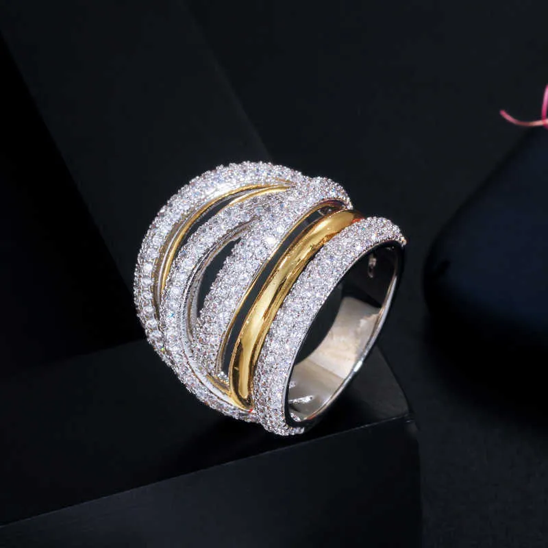 Designer Luxus Twist Linien Geometrie Zirkonia Verlobung Dubai Naija Braut Fingerringe Schmuck Sucht R141 210714