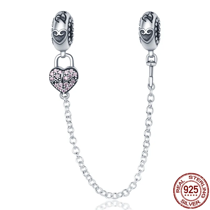 Neue 100 % 925 Sterling Silber Blume Sicherheitskette Charms Perle für Pandora Armband Anhänger Frau Mode Edlen Schmuck