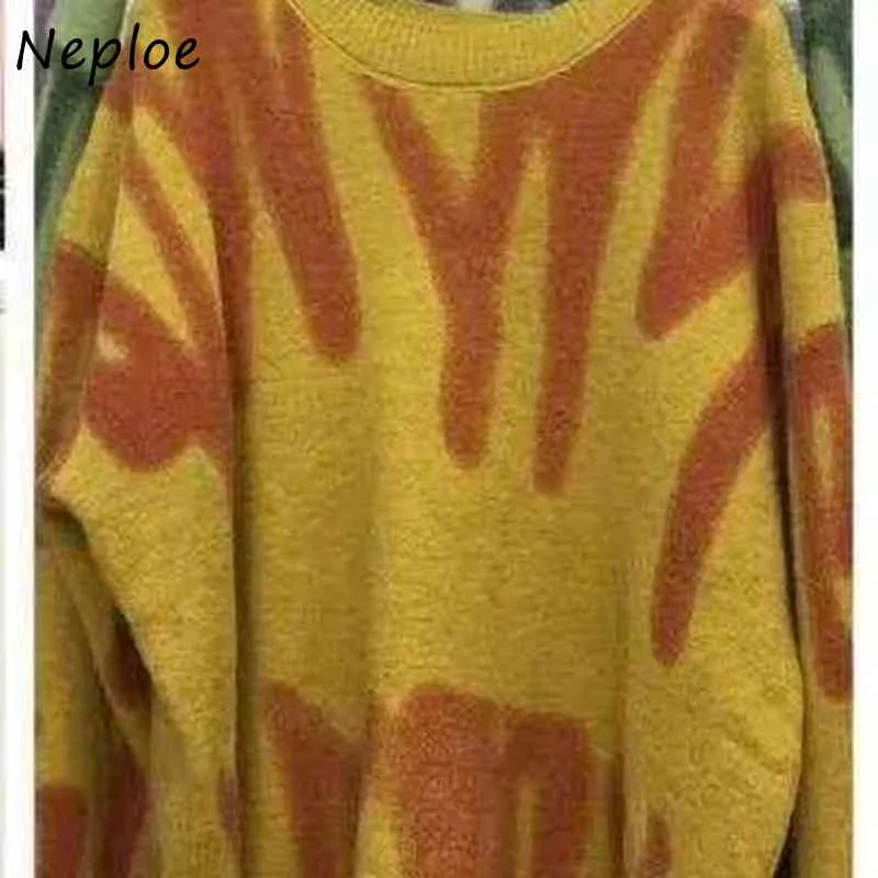 NEPLOE O Enck Sweter z długim rękawem Drut Sweter Kobiety Luźne Wydruk Przyczynowy Pull Femme Spring All Match Sueter Mujer 210510