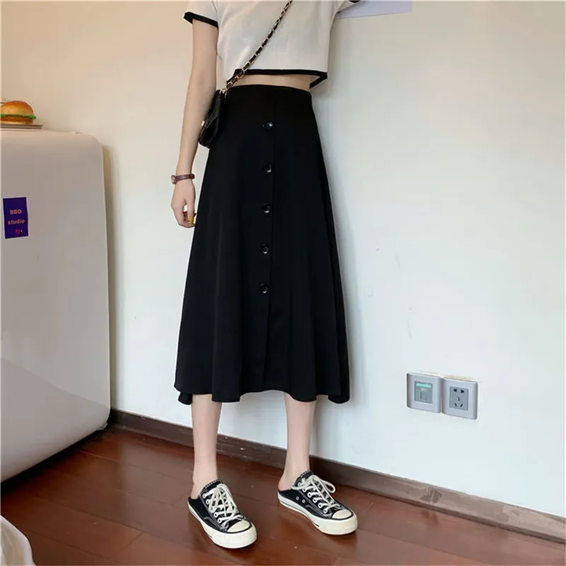 Jupe pour femme violette Vintage Plus Taille Vêtements Jupes longues Automne Noir Harajuku Taille haute Streetwear Mode Dames Bureau 210421