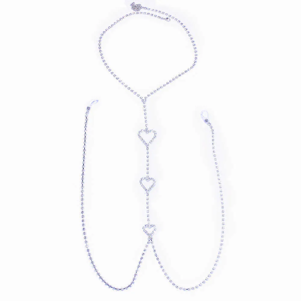 Mode Strass Holle Liefde Hart Tepel Ketting Sieraden Non Piercing Crystal Body Chain Bh Ketting Sexy Lingerie voor Vrouwen P083125