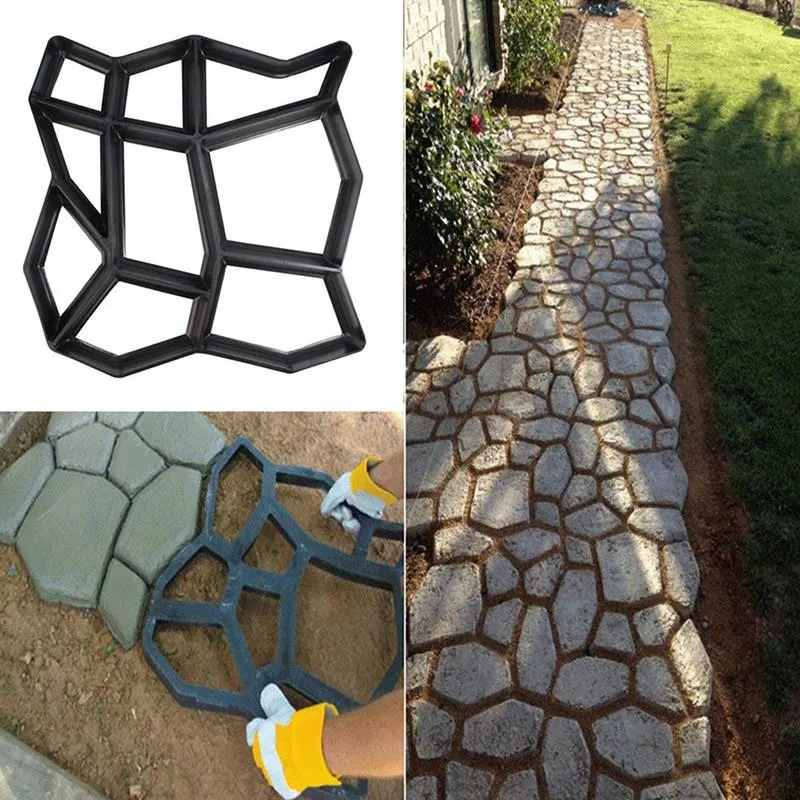 PCS DIY Betong Brick Plastic Mold Path Maker Återanvändbar Cement Stone Design Paver Walk For Garden Home Andra byggnader268i