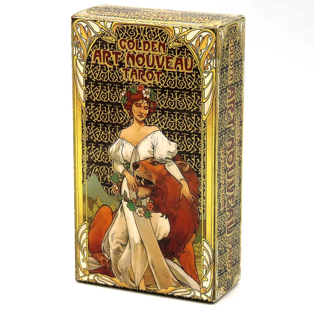 Tarocchi dorati 78 pezzi con guida Set di libri di divinazione principianti Carte da gioco in stile Art Nouveau classico