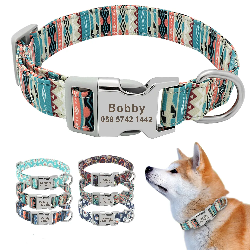 Individuell bedrucktes Hundehalsband aus Nylon, personalisierbar, mit kostenloser Gravur des Welpen-ID-Namens für kleine, mittelgroße und große Mops