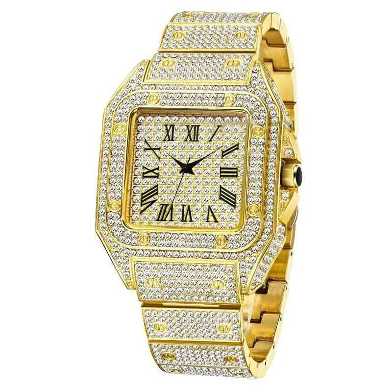 Iced Out Square Men Watch Top Brand Luxury Full Diamond Hip Hop Watch Fashion Unltra Тонкие наручные часы мужские ювелирные изделия 2021224M