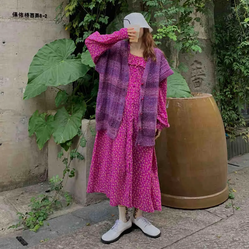 Giacca da donna in maglione allentato di media lunghezza con abito floreale oversize primavera autunno 210514