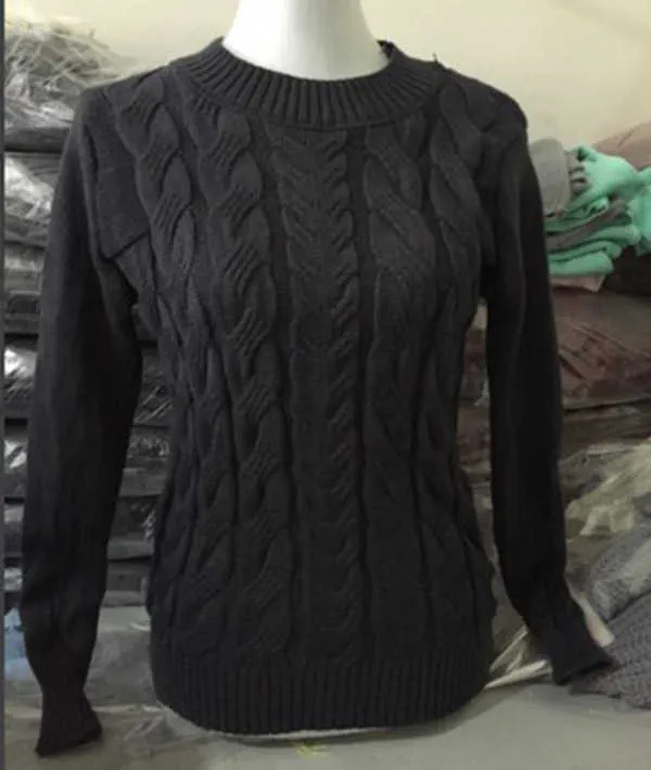 Fall Vintertröja för kvinnor Twist Pattern Stickad Pullover Crew-Neck Långärmad Casual Black Jumper Kvinna 210604