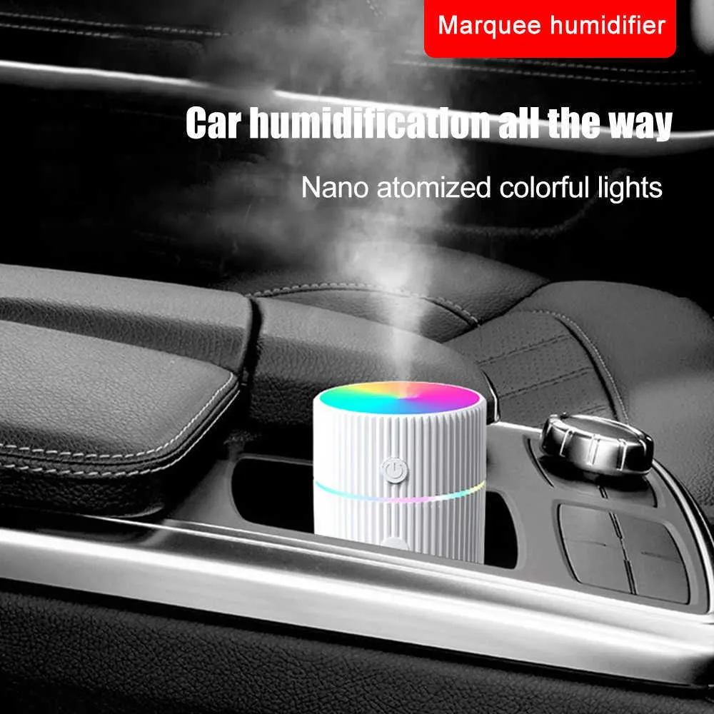 Nuevo purificador de humidificador de aire USB portátil, Mini difusor ultrasónico, degradado LED arcoíris y luz de color fijo para el coche de la oficina en el hogar