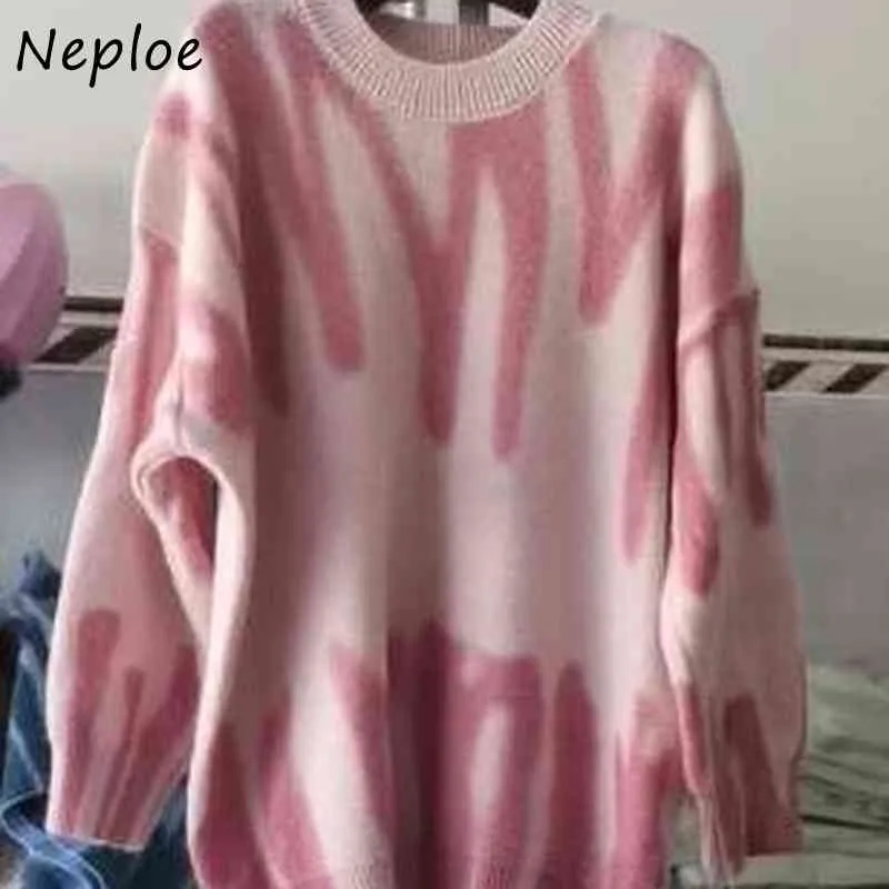 NEPLOE O Enck Sweter z długim rękawem Drut Sweter Kobiety Luźne Wydruk Przyczynowy Pull Femme Spring All Match Sueter Mujer 210510