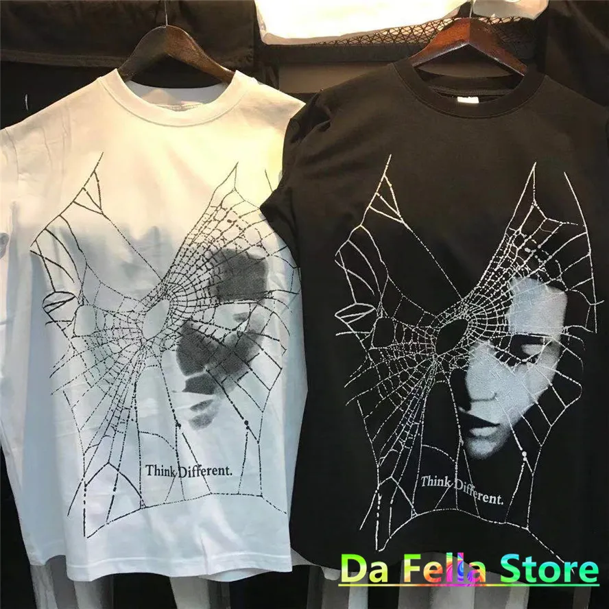 Случайные печать с коротким рукавом футболка думают разные мужчины женщины лицо паука веб-графические высококачественные хлопковые топы тройник