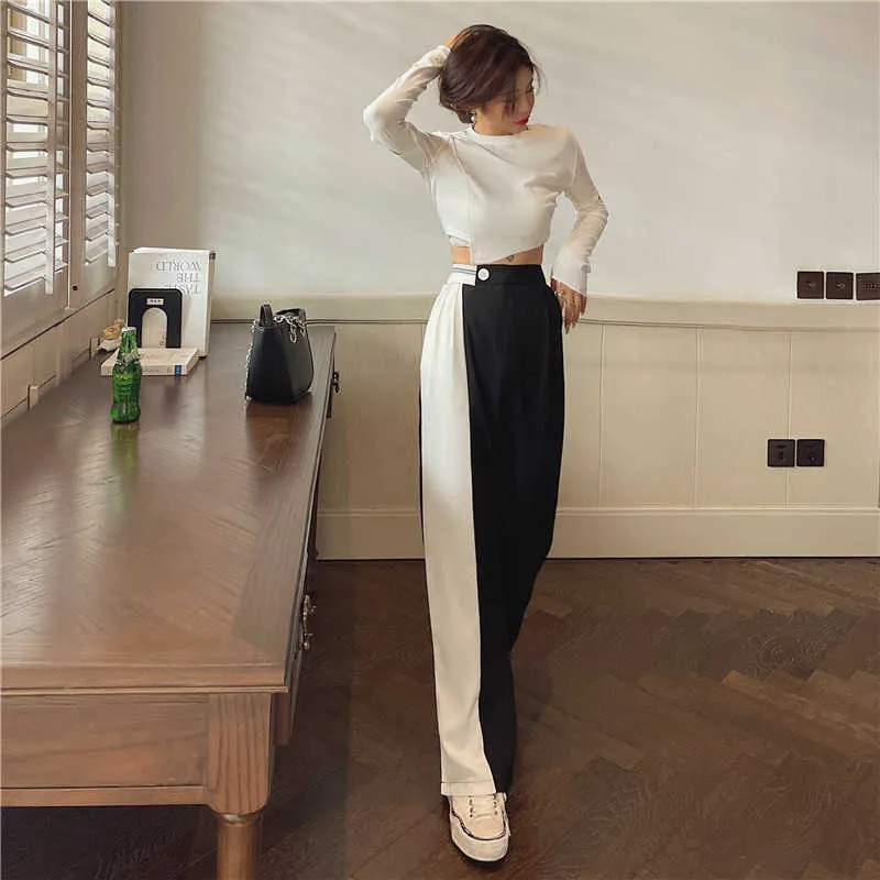 Women's pants black thin traf long high waist loose straight harajuku Women's pants fashion white casual y2k pants for women Q0801