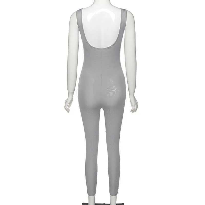 Colysmo Ribbed Sexy Jumpsuit Bodycon sin mangas sin espalda pantalones largos overoles para mujeres elástico Slim Fit Casual Jump Suits 210527