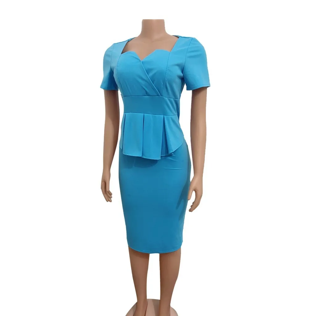 Femmes robes mince Peplum volants manches courtes dames élégantes bureau chic Date sortie gaine robes été femme nouvelle mode 21304S