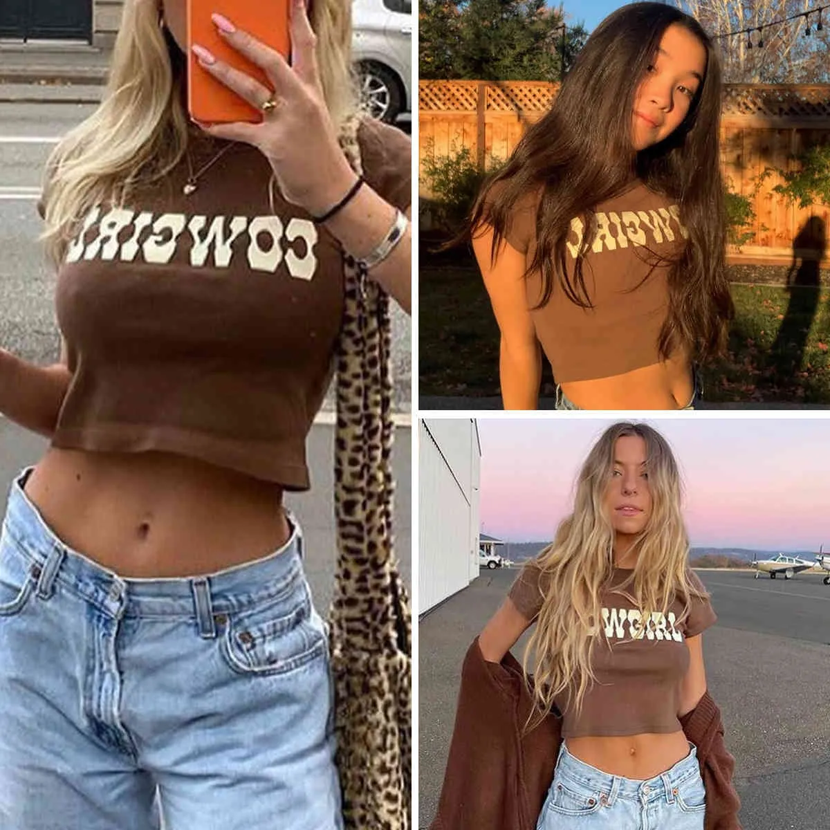 Jastie Boho Retro Letter Print Sexy Crop Tops Women T-Shirt O-Neck Pullover Tees Summer Short Tops Casual Beach woman tshirts 210419