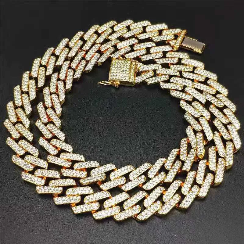 Halsband Watch Armband Bling Iced Out Miami Zircon Cuban Link Chain Prong Pave Rheinestone Jewelry for Mens Women Set Earrings 229p