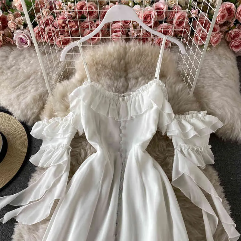 Summer White Long Dress Women Sexy Off Shoulder Strapless Backless Ruffle Beach Dresses Elegant Ladies Maxi Vintage Robe 210525