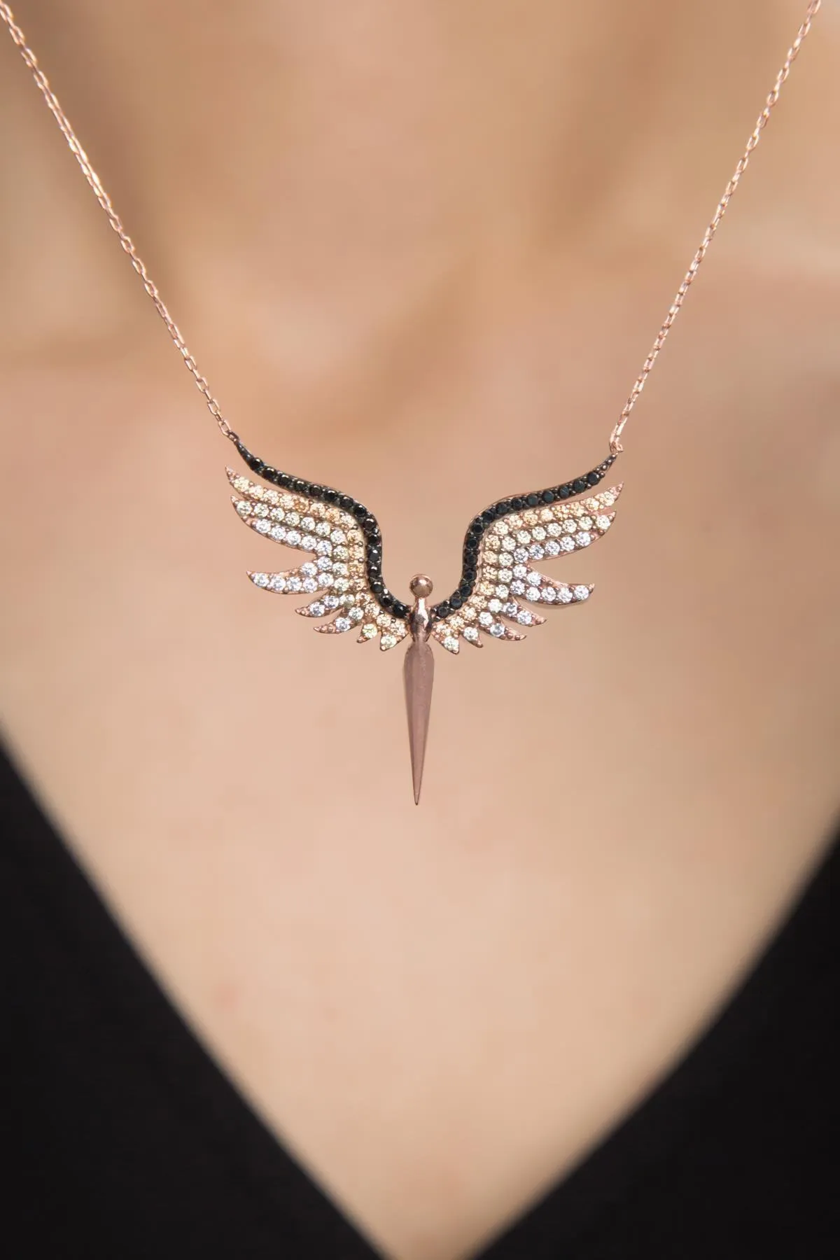 925 sterling Silver Women 039S Angel Pattern Rose Plated Italian Necklace Elegant Design Welcome Quality Wink Attractive 2021 T2255685