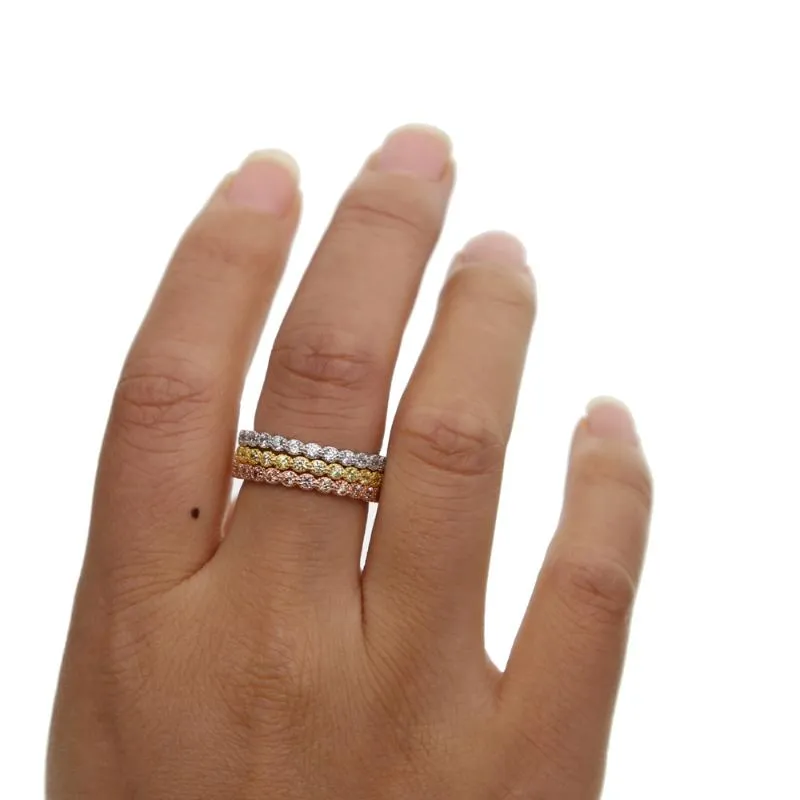 Cluster ringen drie kleurstapel stapelbaar 925 sterling zilveren bruiloft bezel kubieke zirconia cz eeuwigheidsband verlovingsring set306j