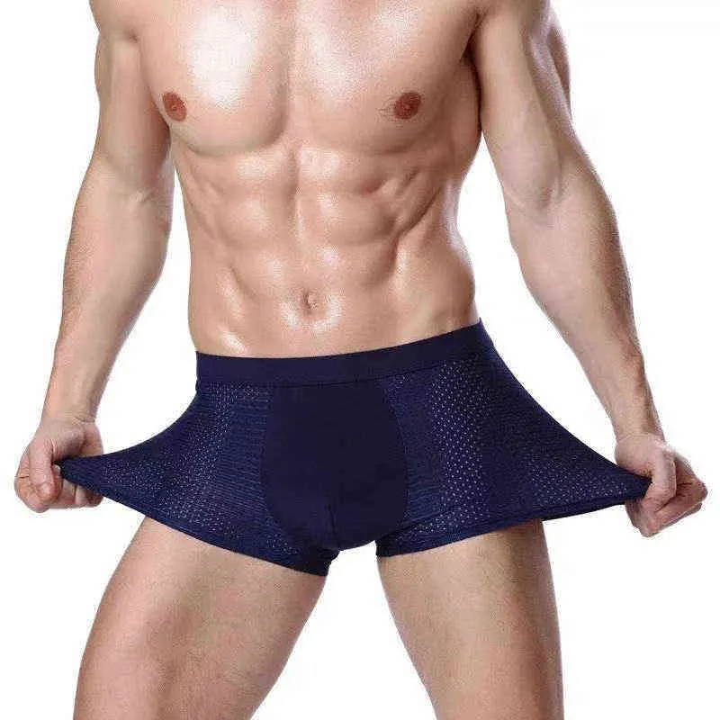 4 Stücke Boxer Männer Slip Unterhose Bambusfaser Mann Unterwäsche Männlich Mesh Atmungs Kühlen Shorts Boxer Plus Größe 2XL-5XL H1214