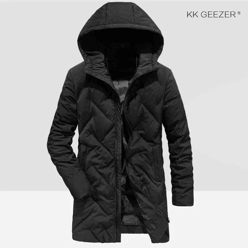 Vestes d'hiver vers le bas hommes long coupe-vent couleur unie canard 90% Parkas militaire affaires épais manteau rembourré Parka imperméable pardessus Y1103