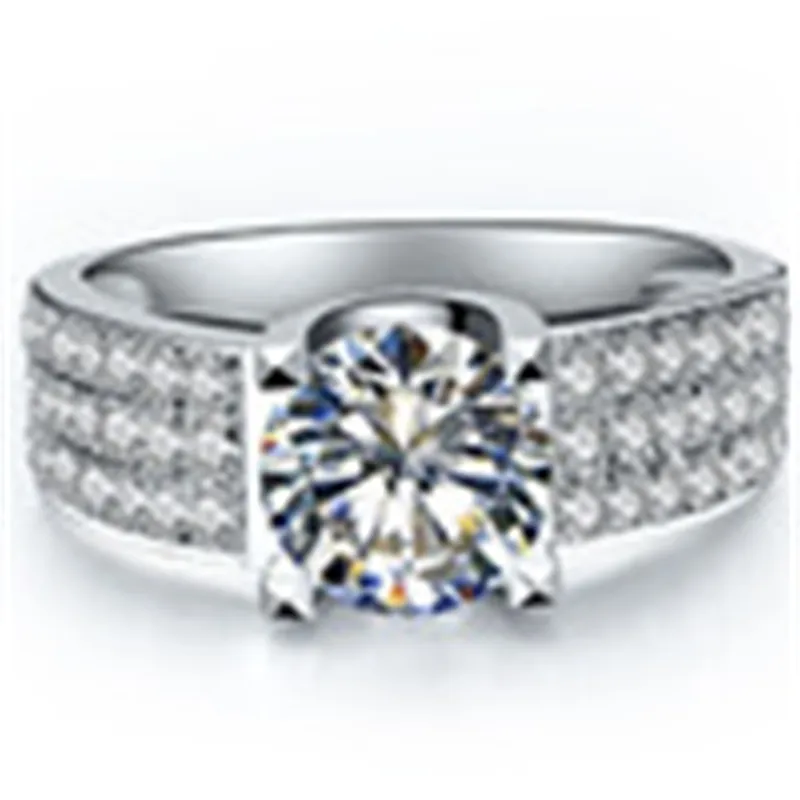 Lord Of Solid 18K White Gold 3CT Cushion Cut Diamond Female Ring With 2 Side Bands Bridal Jewelry1958823