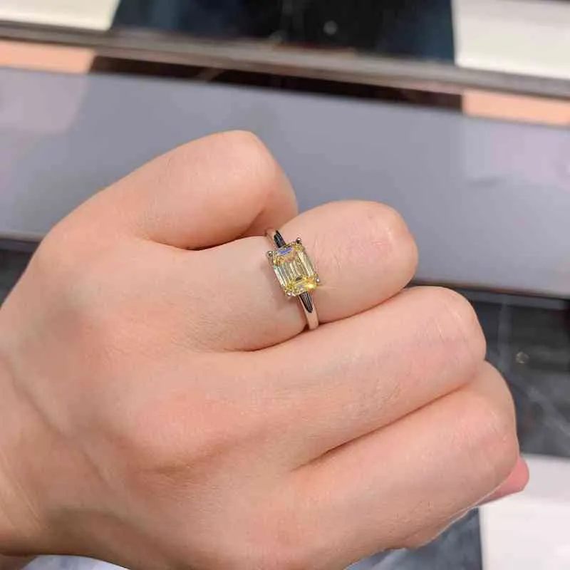 Shipei 925 Sterling Silber Smaragdschliff Greated Diamonds Edelstein Hochzeit Verlobung Feinschmuck Weißgold Ringe 211217