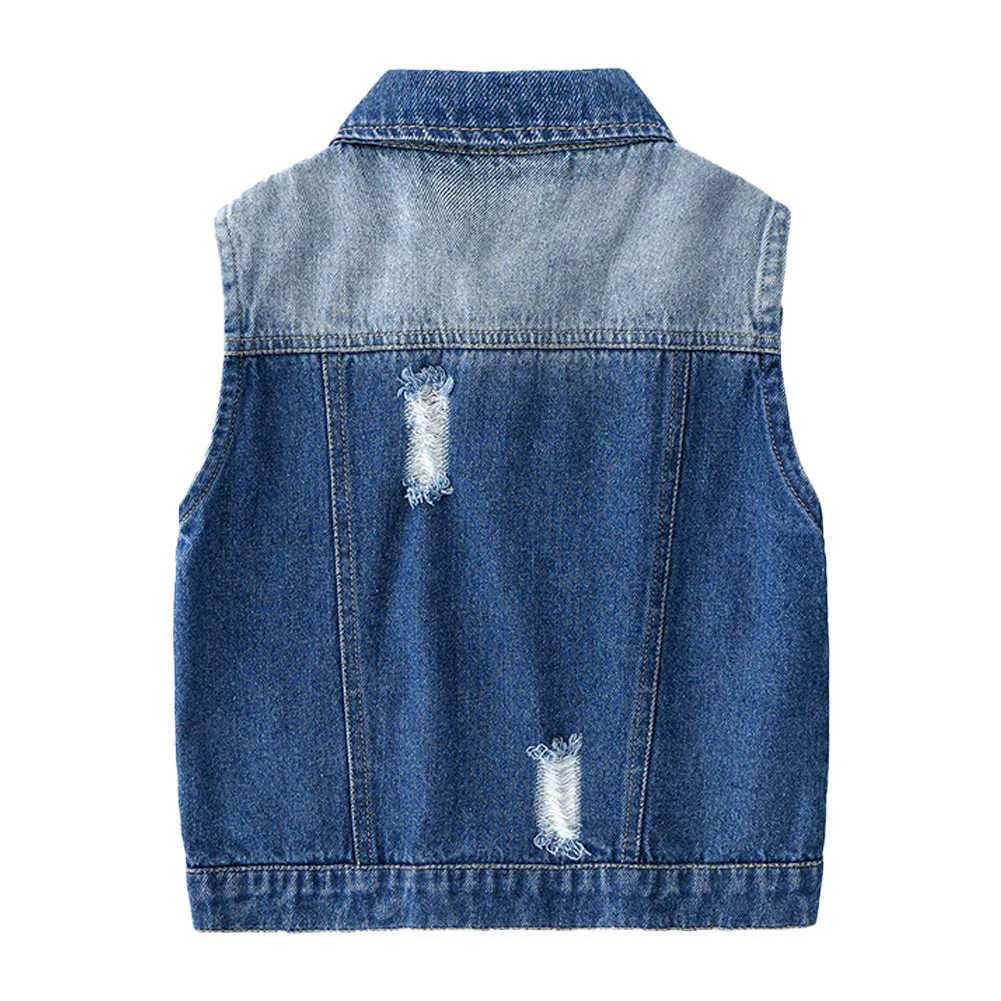 MudkingDom Kleine jongens mode gescheurde denim vest met schattige geborduurde cartoon lente en herfst kinderen cowboy 210615