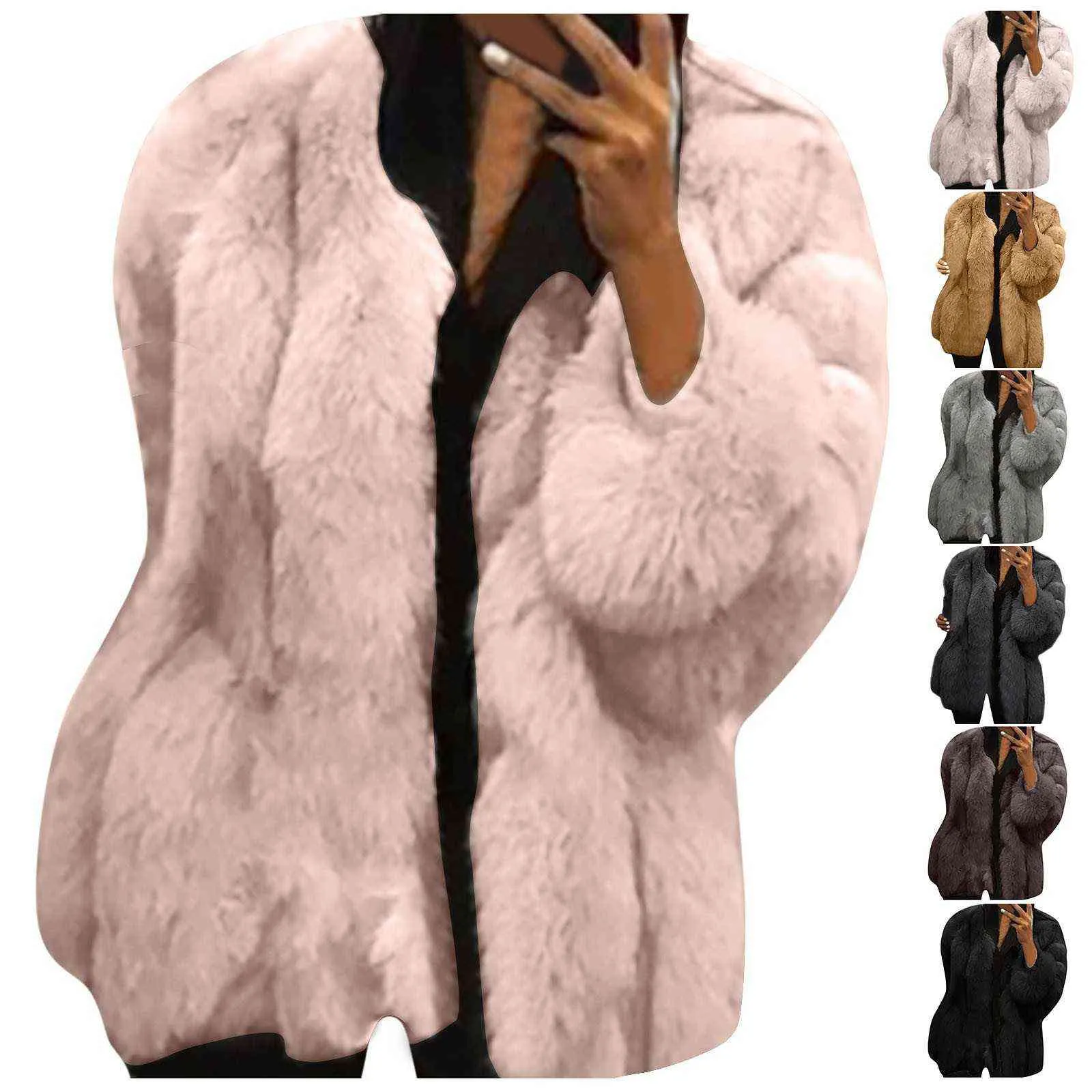 Mode Kvinnors Faux Fur Open Front Cardigan Jacka Vinter Varm Långärmad Plysch Solid Färger Coat Overcoat Chaqueta Mujer # G3 211110