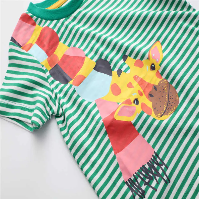 ジャンピングメーター夏キリンプリントファッション子供のTシャツ販売綿の赤ん坊の服を販売かわいいティートップス幼児シャツ210529