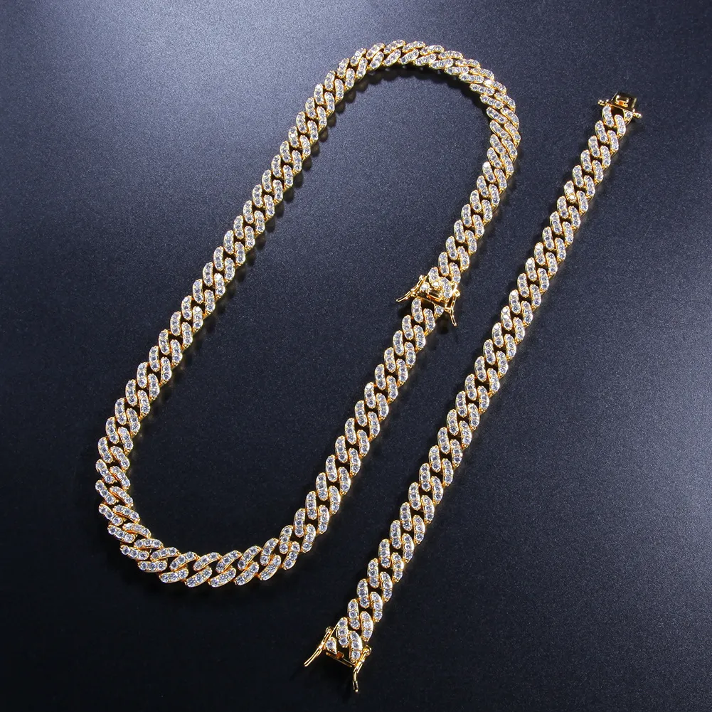 Iced Out Miami Cuban Link Chain Prata Mens Correntes de Ouro Colar Pulseira Moda Hip Hop Jóias 9MM245l